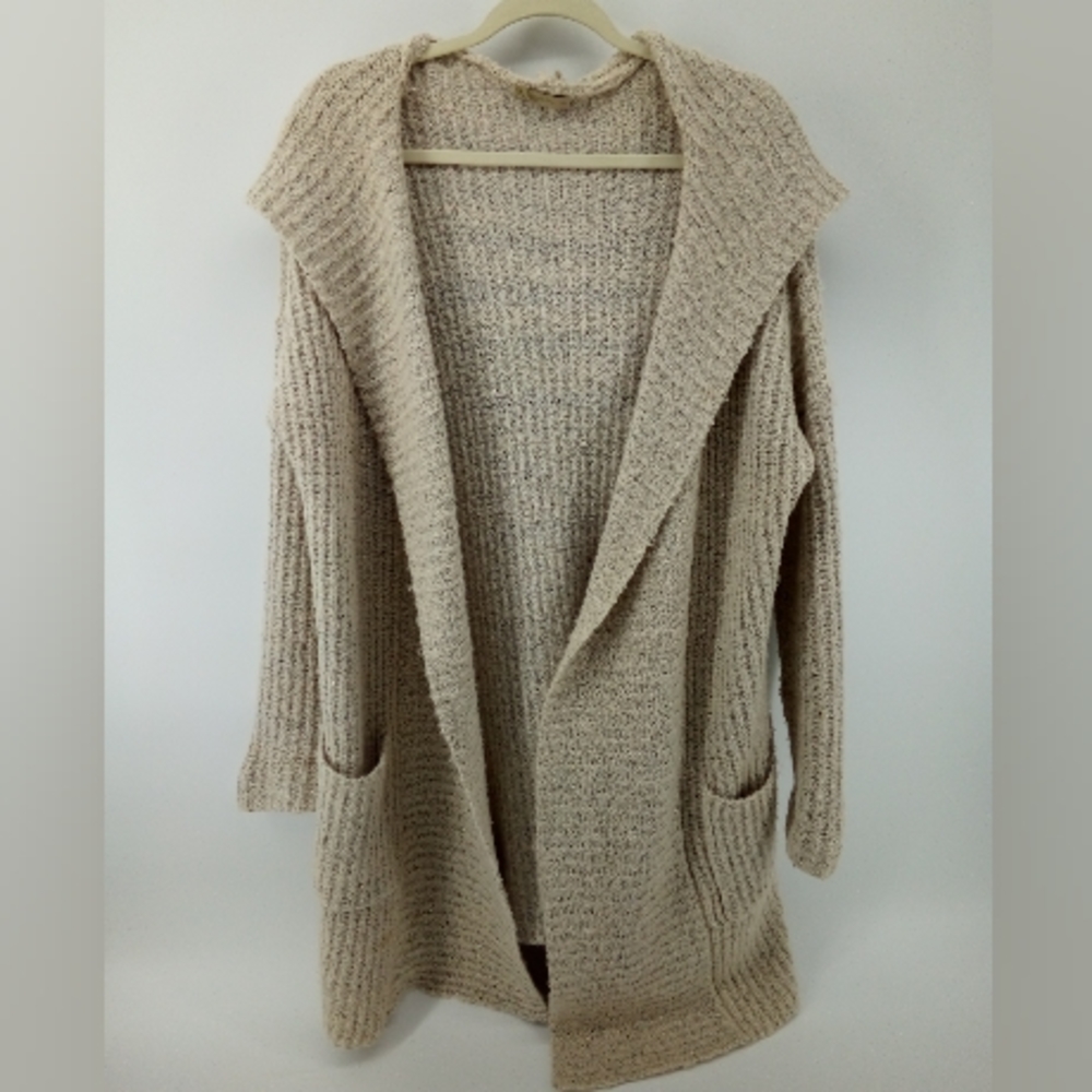 Urban Day Cream Tan Open Oversized Cardigan with Hood Pockets S/M Beach Warm